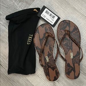 TKEES Brown Snake Print Sandals